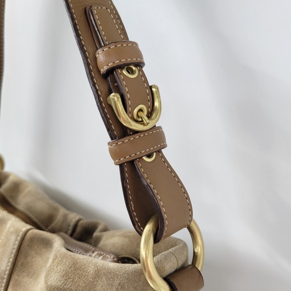 VTG Y2K Coach #3567 Small Camel Tan Suede Leather Buckle Accent Hobo - Picture 12 of 16